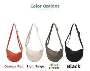 Multi-color nylon crescent cross-body bags in orange, beige, olive and black options