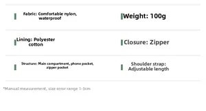 Waterproof nylon waist bag details featuring 100g lightweight material and adjustable strap