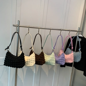 Women Popcorn Texture Shoulder Bag Nylon Ruched Underarm Bag Sweet Simple Cloud Handbag For Daily Dating Lady Fashion Bag