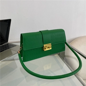 Women Fashion Croc-embossed Shoulder Bag PU Leather Underarm Bag With Gold Metal Lock Minimalist French Style Small Square Bag