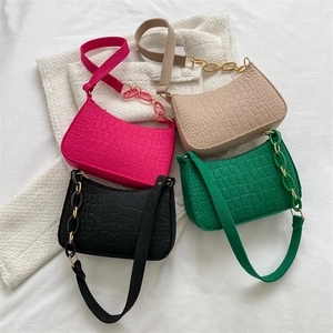 Women Fashion Felt Crocodile Pattern Shoulder Bag Small Square Underarm Bag With Chain Strap Korean Casual Crossbody Handbag