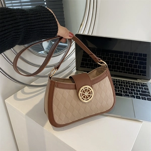 Femme Sac À Épaule Sous L'aisselle Cuir PU Matelassé Losange Boucle Gouvernail Doré Rétro Élégant Accessoires