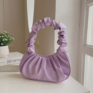 Women Ruched Hobo Bag PU Leather Cloud Shoulder Bag Fashion Pleated Handbag Casual Half Moon Underarm Bag Trendy Purse