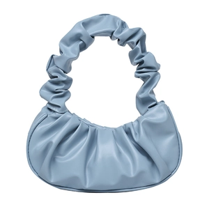 Light blue ruched cloud bag with minimalist pleated soft PU leather handle design