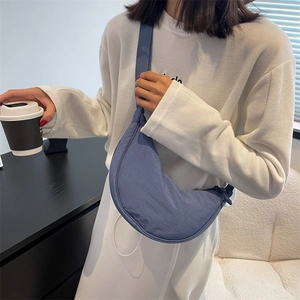 Minimalist Nylon Half Moon Crossbody Bag For Women Men Casual Dumpling Shoulder Bag With Adjustable Strap Lightweight Waist Chest Pack Travel Daily Bag