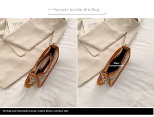 Detail view of rhinestone shoulder bag interior with zippered pocket and storage capacity