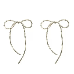 Bowknot Tassel Artificial Pearl Earrings With 925 Sterling Silver Earring Post Handmade Woven Brass Elegant Niche Jewelry For Women