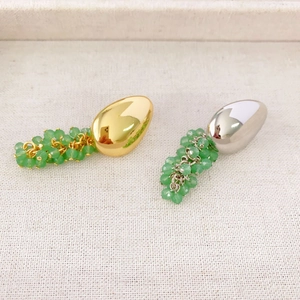 Boucles D'oreilles Pendantes Grappe De Raisin Cuivre Plaqué Or 18K Avec Tige En Argent Sterling 925 Gland Perle Verte