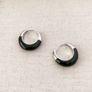 Minimalist C-Shape Hoop Earrings Copper With Black Enamel Drip Glaze Fashion Jewelry For Women