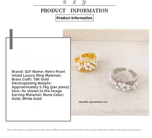 Detail of 18K gold plated brass ring featuring star-set pearls in gold and silver finish