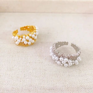 Elegant Artificial Pearl Open Ring Brass Gold Silver Plated Cluster Faux Artificial Pearl Adjustable Jewelry Gift For Women Retro Niche Design
