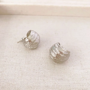 Textured silver dome earrings with horizontal brushed finish in high quality 925 silver