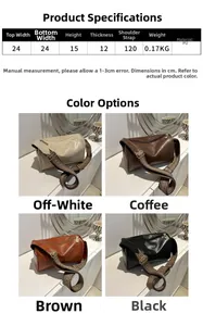 Size chart for vintage PU leather shoulder bag showing dimensions 24x15x12cm and strap detail