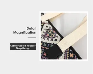 Détail de la bandoulière tissée confortable et de la texture du tissu jacquard vintage