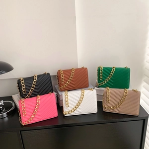Chic quilted V-pattern crossbody bags with bold gold chains in six trendy colors