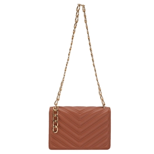 Brown chevron quilted PU leather crossbody bag with elegant gold chain strap