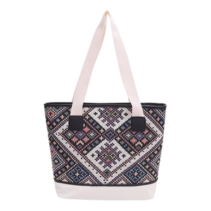 Sac seau ethnique en toile avec motifs tissés colorés et bandoulière pour femme