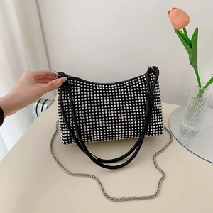 Fashion Women Rhinestone Underarm Bag Glitter Chain Shoulder Bag Sparkly Evening Hobo Bag Versatile Crossbody Handbag