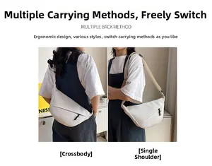 Détails du porté croisé et à l'épaule du sac croissant en nylon de couleur crème