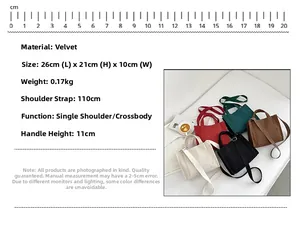 Spécifications de taille pour les mini sacs cabas en velours côtelé avec dimensions