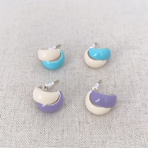 Enamel Glaze Stud Earrings Color Block C-Shaped Brass With 925 Sterling Silver Earring Post Simple Fashion Women Jewelry
