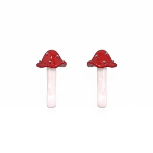 Baroque pearl mushroom stud earrings in red and white with silver accents