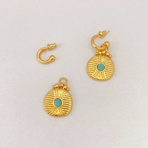 Ensemble bijoux vintage français avec boucles d'oreilles totem et pendentif turquoise