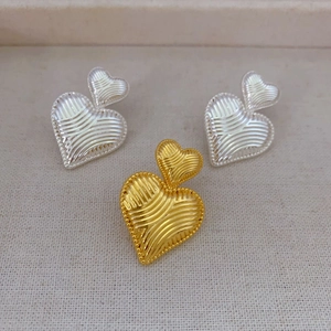 Double Heart Stud Earrings With 925 Sterling Silver Earring Post Copper 18K Gold Plated Vintage Abstract Texture Women