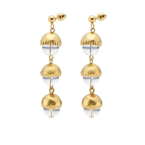 French vintage gold plated triple acorn drop earrings with clear resin gemstone beads
