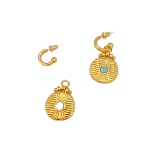 Parure boucles d'oreilles et pendentif totem vintage avec turquoise plaqué or