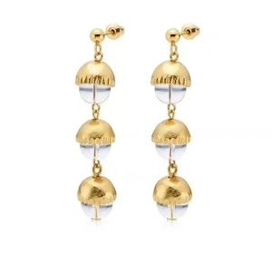 French vintage natural aquamarine tassel drop earrings with gold-plated finish and silver needle