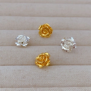 Boucles D Oreilles Fleur Rose Laiton Plaqué Or 18K Avec Tige En Argent Sterling 925 Bijoux Floraux 3D Élégants Femmes
