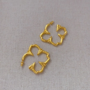 French vintage clover earrings with gold textured branch design and 925 silver needles
