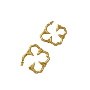 French vintage gold branch silhouette earrings with rhinestones and 925 silver needles