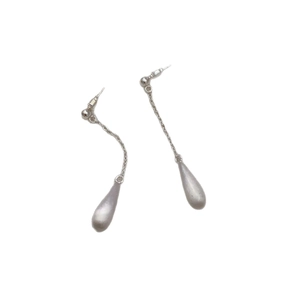 Minimalist silver-plated teardrop dangle earrings with brushed matte finish for women