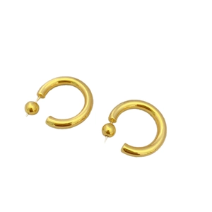 Polished gold-plated C-shaped hollow hoop earrings with spherical end accents for women