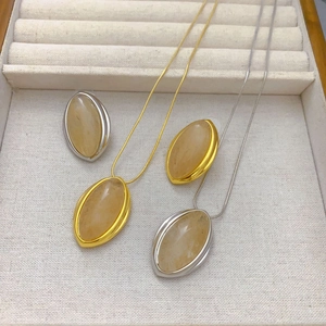 Pendientes Ovalados de Cuarzo Ahumado Vintage Con Poste de Plata de Ley 925 Chapado en Oro de 18K Latón Collar Joyería para Mujer