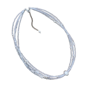 Multi-layer necklace with white pearls, crystal beads and a baroque pearl pendant