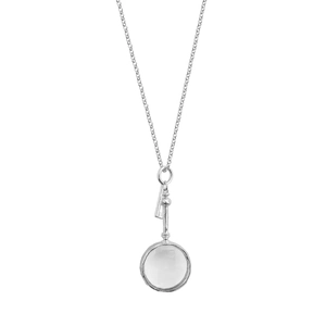 Vintage silver magnifying glass pendant necklace with elegant long sweater O-chain