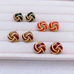 Knoten Ohrstecker Emaille Glasur Kupfer Vergoldet Mit 925 Sterling Silber Stecker Retro Einfacher Schmuck Für Damen