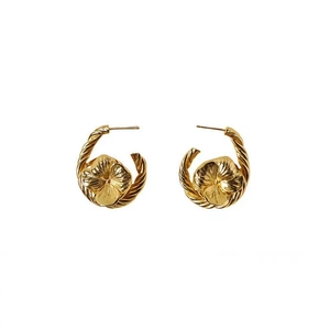 Vintage gold plated floral knot earrings with textured petals and twisted circle design