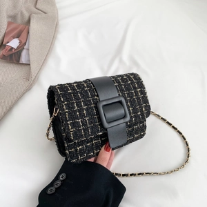 Sac Bandoulière En Tweed Pour Femmes Petit Sac Carré Avec Bandoulière Chaîne Et Boucle Métallique Sac À Rabat Élégant