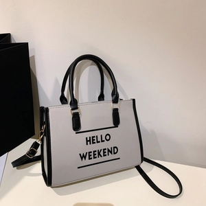 Sac Fourre-Tout Femme En Cuir PU Mode Imprimé Hello Weekend Couleur Contrastée Main Épaule Bandoulière Navette Tendance