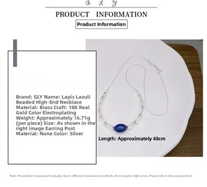 Dettaglio della collana di lapislazzuli con catena d'argento in ottone placcato 18K