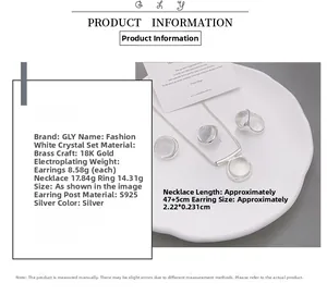 Detailed size specifications for crystal jewelry set featuring necklace earrings and ring