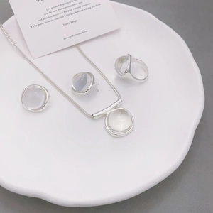 Minimalist White Crystal Geometric Copper Jewelry Necklace Ring And Earrings With 925 Sterling Silver Earring Post