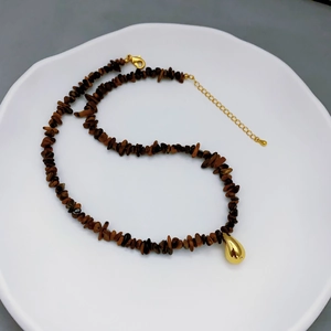 Collier en Perles Cristal Blanc Œil de Tigre Naturel Irrégulier Fait Main Laiton Plaqué Or Pendentif Goutte d'Eau Bijoux