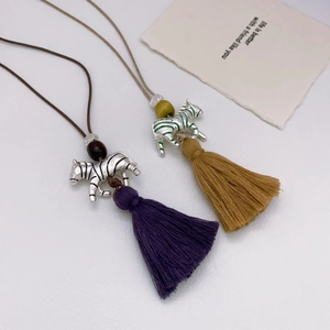 Vintage Zebra Pendant Necklace Copper Gold Plated Long Tassel Ethnic Handmade Sweater Chain Fashion Jewelry For Women