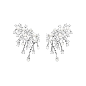 Dazzling Nebula Stud Earrings Brass Zircon White Artificial Pearl With 925 Sterling Silver Earring Post For Women Fashion Jewelry