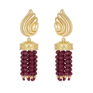 Boucles d'oreilles pampilles dorées vintage avec perles rouge foncé de style ethnique